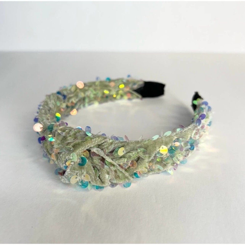 Green Front Knot Sequin Headband